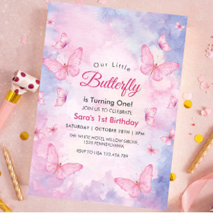 Watercolor 1st Birthday Litlle Butterfly Party Invitation
