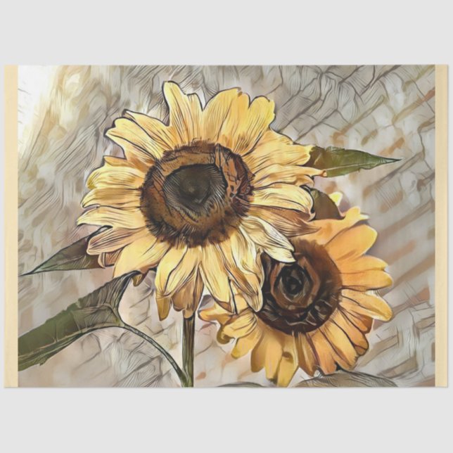 Watercolor 2 Glossy Sunflowers Elegant Collection Tissue Paper (Front)