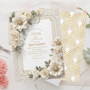 Watercolor 3D white flowers gold Bridal Shower Invitation