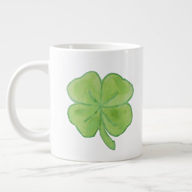 Watercolor 4-leaf Clover Jumbo Mug (Left)