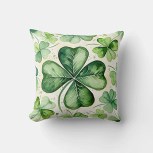 Watercolor 4 Leaf Clover Lucky Shamrock Irish Erin Cushion