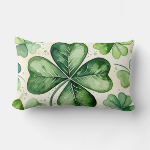 Watercolor 4 Leaf Clover Lucky Shamrock Irish Erin Lumbar Cushion