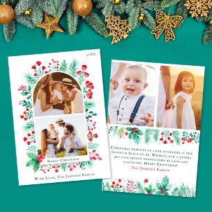 Watercolor 4 Photo Christmas Card Front + Back