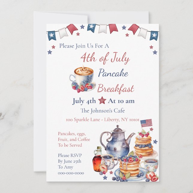 Watercolor 4th of July Brunch Invitation (Front)