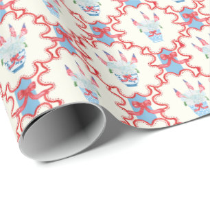Watercolor 4th of July Hydrangeas & American Flags Wrapping Paper