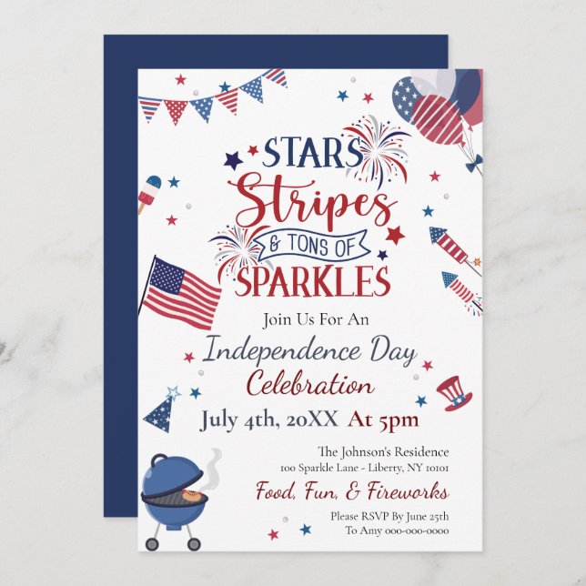 Watercolor 4th of July Party  Invitation (Front/Back)