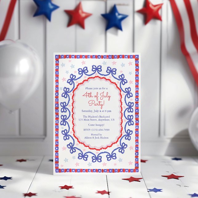 Watercolor 4th of July Patriotic Bow American Invitation (Creator Uploaded)