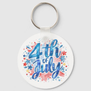 Watercolor 4th of July Patriotic Key Ring