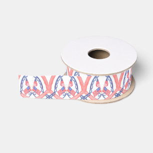 Watercolor 4th of July Red White and Blue Flags Grosgrain Ribbon