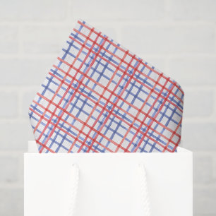 Watercolor 4th of July Red White & Blue Plaid Tissue Paper