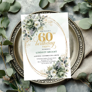 Watercolor 60th Birthday Botanical Green Invite