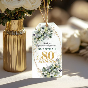 Watercolor 80th Birthday Dusty Green Tag