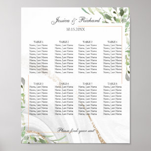 Watercolor 8 Tables Seating Chart Poster Sign