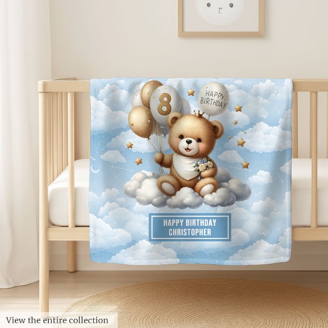 Watercolor 8th birthday blanket with teddy bear (Watercolor 8th birthday blanket with teddy bear)