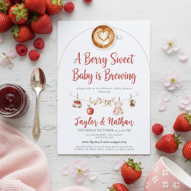 watercolor a berry sweet baby is brewing apple invitation (Creator Uploaded)