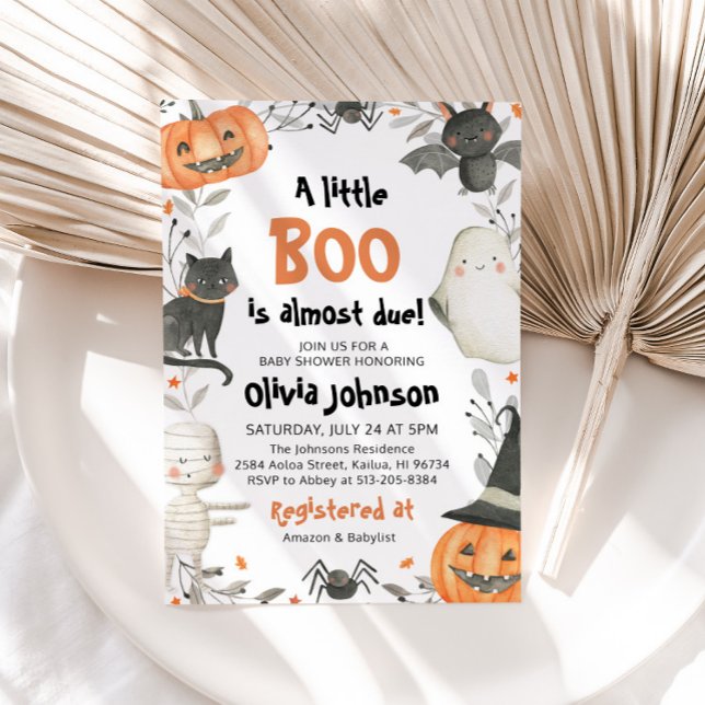 Watercolor A Little Boo Halloween Baby Shower Invitation (Creator Uploaded)