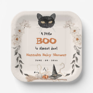 Watercolor A Little Boo Halloween Baby Shower Paper Plate
