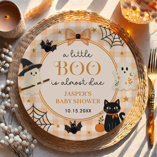 Watercolor A Little Boo Halloween Baby Shower Paper Plate
