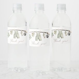 Watercolor a little fisherman baby sPaper Plat Water Bottle Label