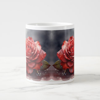 watercolor A red rose with dewdrops on its Petals Large Coffee Mug