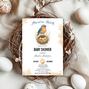 Watercolor About to Hatch Bluebird Nest Baby Showe Invitation
