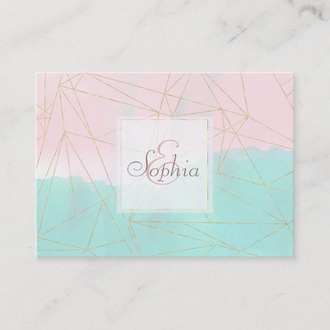 Watercolor abstract and golden triangles design business card (Front)