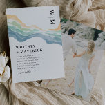 Watercolor Abstract Beach Photo Wedding Invitation<br><div class="desc">Abstract summer wedding invitations featuring a simple white background,  a watercolor beach palette design,  your initials in the top right corner,  a elegant text template with your names,  and the wedding details.</div>