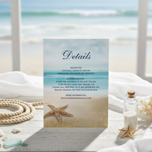 Watercolor Abstract Beach Starfish Wedding Details Enclosure Card (Creator Uploaded)