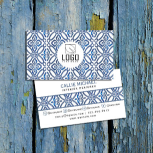 watercolor Abstract blue tiles Business Card