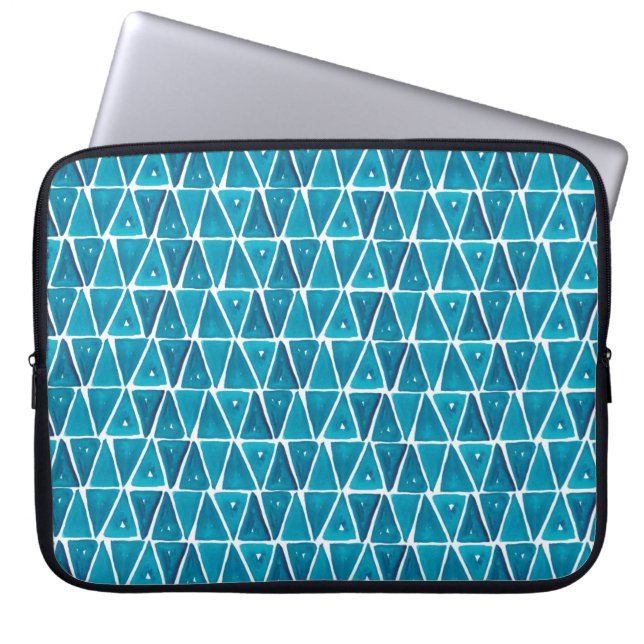 Watercolor abstract blue triangles seamless backgr laptop sleeve (Front)