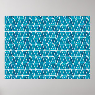 Watercolor abstract blue triangles seamless backgr poster