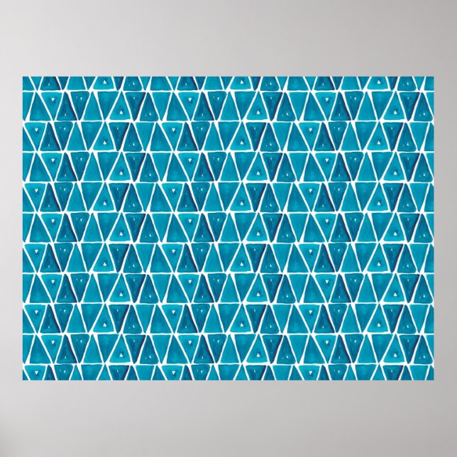 Watercolor abstract blue triangles seamless backgr poster (Front)
