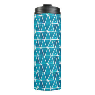 Watercolor abstract blue triangles seamless backgr thermal tumbler