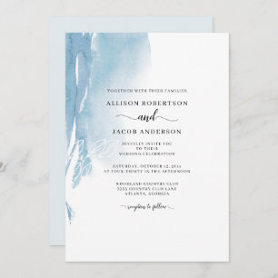 Watercolor Abstract Blue White Floral Wedding Chic Invitation