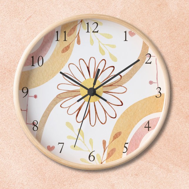 Watercolor Abstract Botanical Flower and Rainbow Clock (In situ)