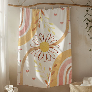 Watercolor Abstract Botanical Flower and Rainbow Fleece Blanket