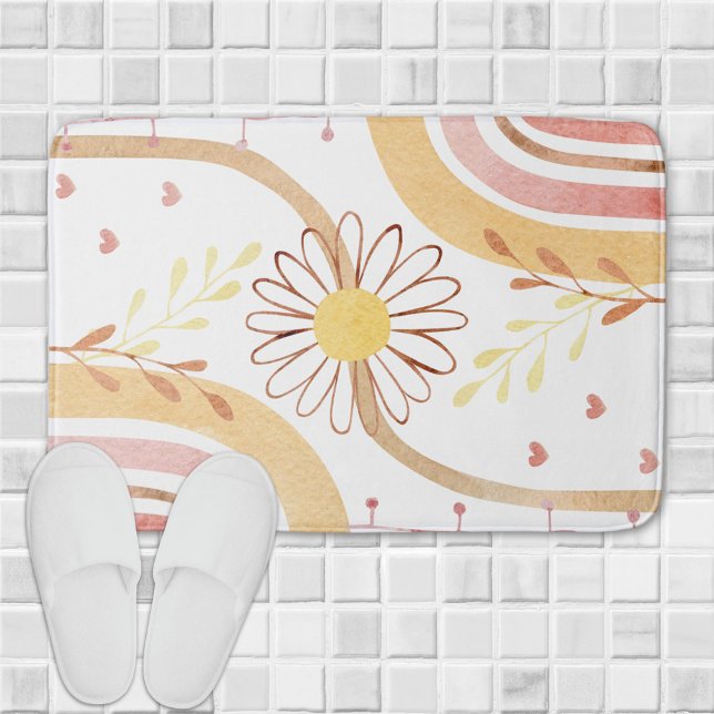 Watercolor Abstract Botanical Flower Rainbow Kids Bath Mat (In situ)
