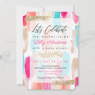 Watercolor Abstract Brush Strokes Baby Shower Invitation
