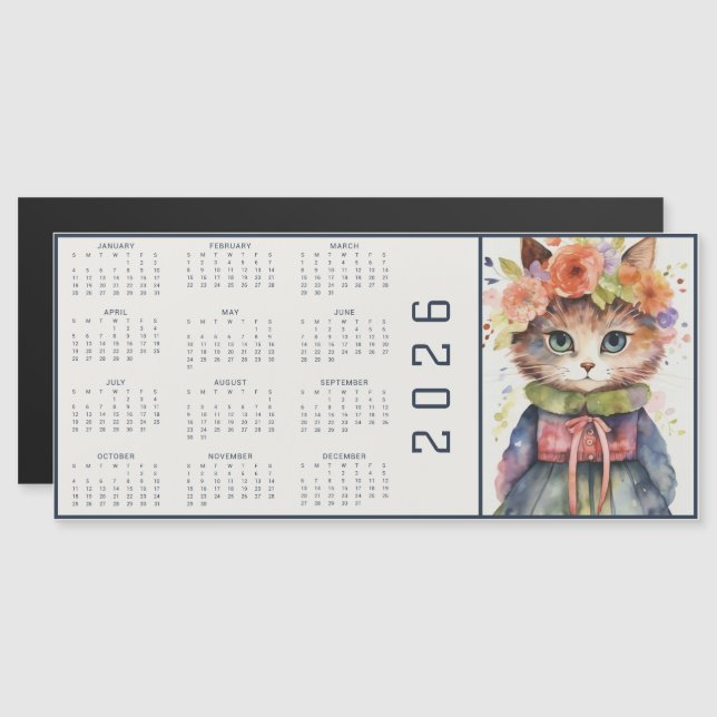 Watercolor Abstract Cat Dressed Florals Calendar (Front/Back)