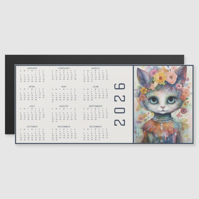 Watercolor Abstract Cat Dressed Florals Calendar (Front/Back)