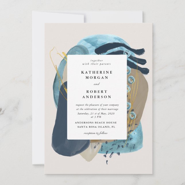 watercolor abstract coastal beach wedding invite (Front)
