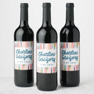 Watercolor Abstract Colourful Brush Strokes Weddin Wine Label