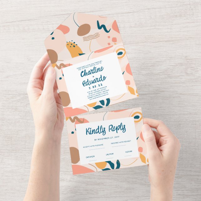 Watercolor Abstract Colourful Pastel Wedding  All In One Invitation (Tearaway)