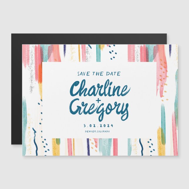 Watercolor Abstract Colourful Save the Date Invita Magnetic Invitation (Front/Back)