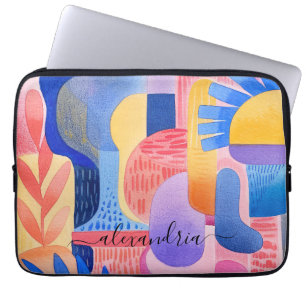 Watercolor Abstract Colourful Shapes With Name Laptop Sleeve