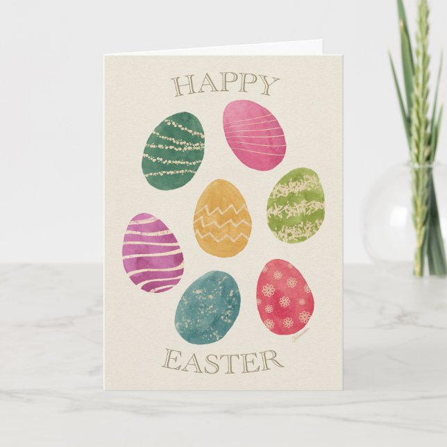 Watercolor Abstract Easter Egg Greeting Card (Front)