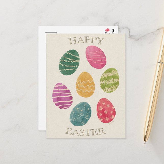 Watercolor Abstract Easter Egg Postcard (Front/Back In Situ)