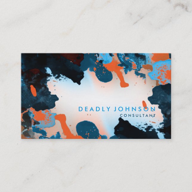 Watercolor Abstract Elegant Cool Blue Business Card (Front)