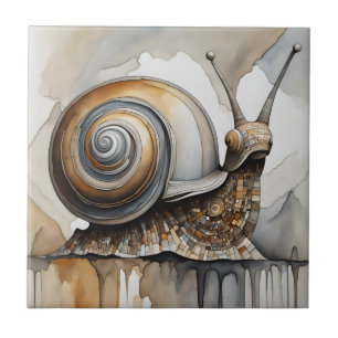 Watercolor Abstract Expressionist Beige Snail Ceramic Tile