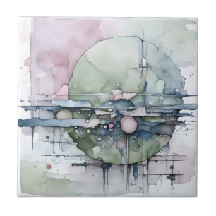 Watercolor Abstract Expressionist Green Blue Ceramic Tile